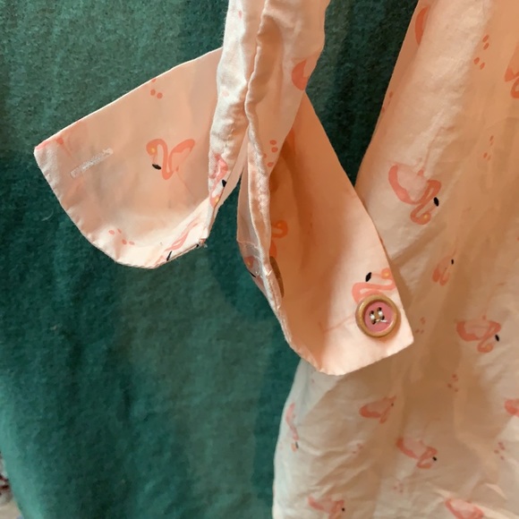 Cute vintage pink flamingo print button-down top L - Picture 10 of 17
